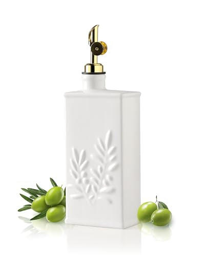 Sweejar Ceramic Olive Oil Dispenser Bottle for Kitchen (17 Oz(Gold Spout) / White)
