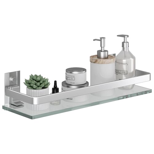 Clear Tempered Glass Wall Shelf (Silver / Single Shelf)