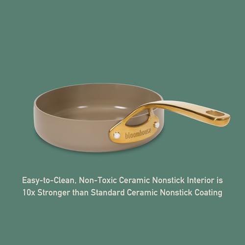 Non Stick Frying Egg Pan (Cappuccino Cream w/ Gold Handle / Deep Fry Pan (8-Inch))