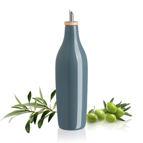Sweejar Glossy Ceramic Olive Oil Dispenser Bottle with Spout (Glossy Fog Blue / 17 Oz(Glazed))