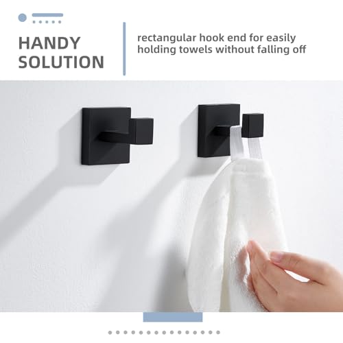 Matte Black Towel Hooks for Bathroom (2 Pack / Matte Black)