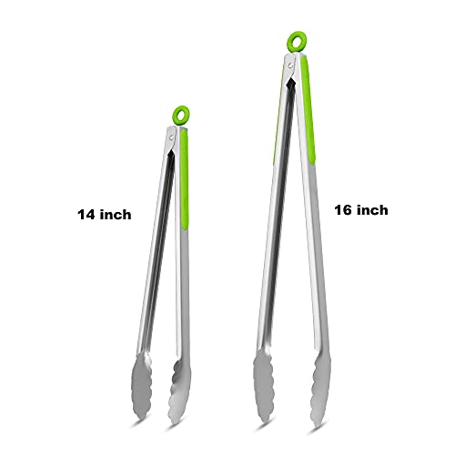 304 Stainless Steel Kitchen Cooking Tongs (14" & 16" / Green)