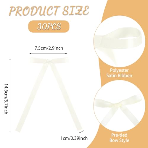 30 Pack Ivory Ribbon Bows for Cake Decorations Pre (Ivory)