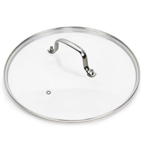 12 IN Glass Lid with Stainless Steel Handle for Frying Pan (12 in (11.69in-12.28in) / Silvery Handle)