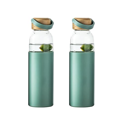21oz Borosilicate Glass Water Bottle with Non (2pcs Green)