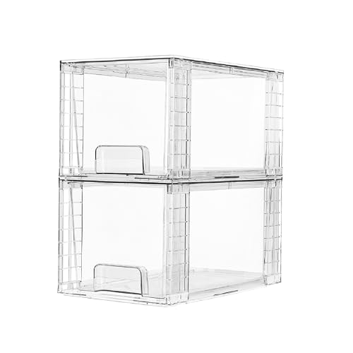 2 Pack Large Stackable Storage Drawers (Clear( 2 Pack))