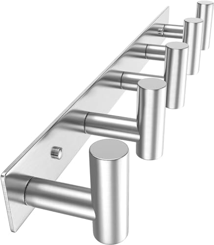 Wall Mounted Coat Rack (Silver / 5 "T" Hooks, 1PACK)