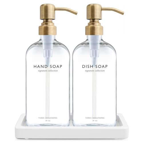 Glass Soap Dispenser Set (Clear Bottle / Brushed Brass Pump)