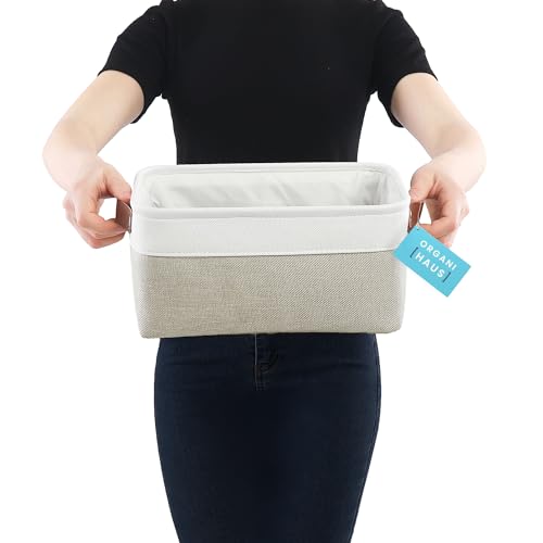 12x8in Canvas Storage Baskets (Beige / Off-White / Small - 6pc)