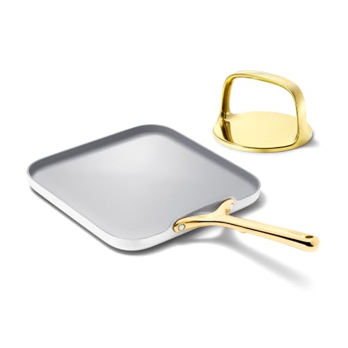 11" Non Stick Square Griddle Pan and 6" Grill Press Duo (White)