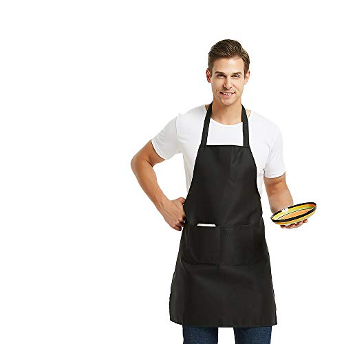 12 Pack Plain Bib Aprons with 2 Pockets (Flame Red)