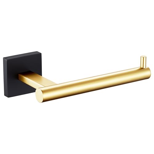 Toilet Paper Holder Black with Gold Toilet Roll Holder Hold Mega Rolls Kitchen Bathroom Tissue Paper Dispenser Stainless Steel (Black Gold / Horizontal)