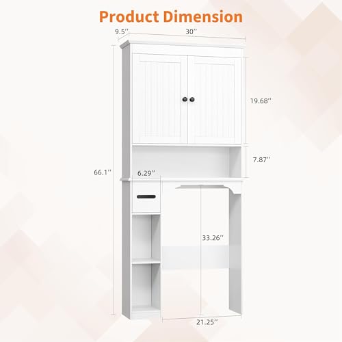 23.6 Inches Wide Toilet Rack with Over The Toilet Storage Cabinet (White 30"w)