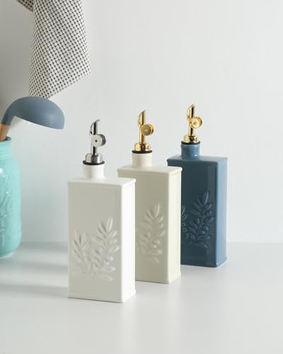 Sweejar Ceramic Olive Oil Dispenser Bottle for Kitchen (17 Oz(Gold Spout) / White)