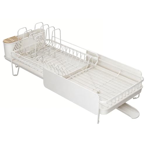 Large Expandable Dish Drying Rack for Kitchen Counter (White)