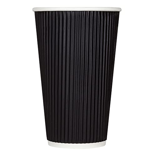 16oz Ripple Insulated Coffee Hot Cups [500 Count] Black Double Poly Lined Paper Hot Cup (16 OZ / Black)