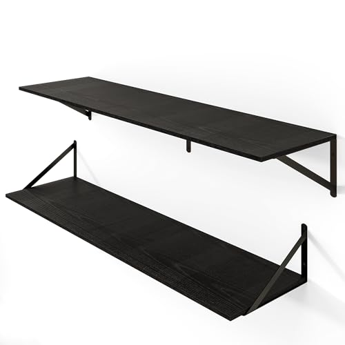 44W x 12D Deep Floating Shelves Set of 2 Black (Black With Black Metal Bracket / 44Wx12Dx5.8H)
