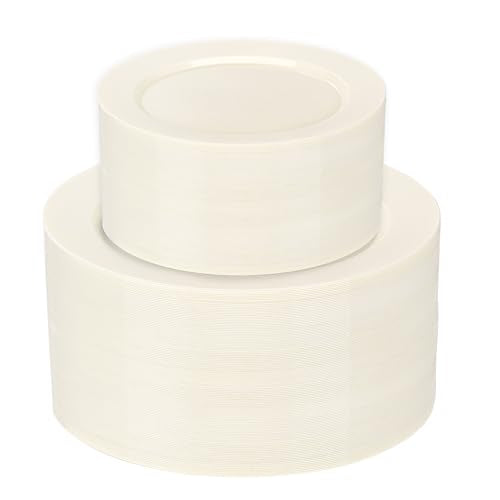 102 Pcs Ivory Plastic Plates (102 Pieces / Ivory)