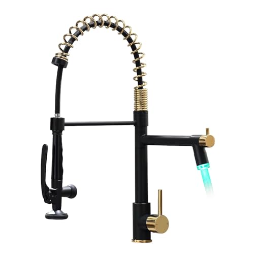 LED Kitchen Faucet with Pull Down Sprayer (Black&Gold)