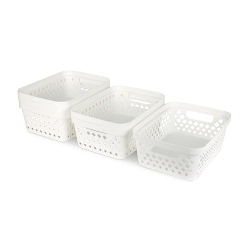 Plastic Storage Basket Set (White / 2 Gallon)