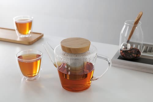 Viva Infusion Borosilicate Glass Tea Pot for Stovetop with Loose Leaf Tea Infuser Mesh (Single Wall Teapot)