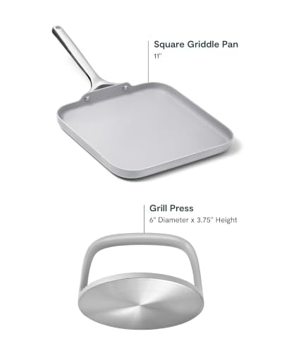 11" Non Stick Square Griddle Pan and 6" Grill Press Duo (Gray)