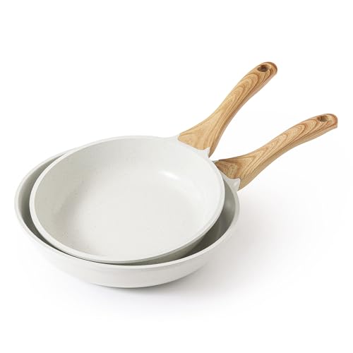 Ceramic Nonstick Frying Pan Skillets (White / 9.5+11 Inch)