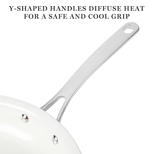Lockton Premium Nonstick PFA Free Ceramic Interior 10 Piece Enamel Heavy Gauge Aluminum Pots and Pans Cookware Set (Butter Cream / 10-Piece Set)