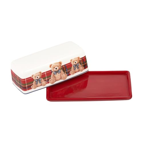 Blue Ribbon Teddy Bear Ceramic Butter Dish with Lid (Blue Ribbon BEar / Large)