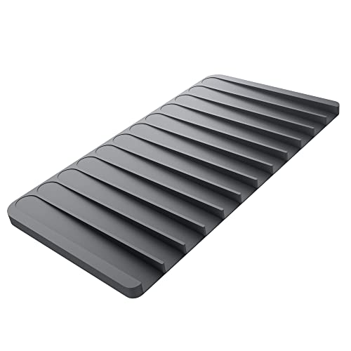 Self Draining Silicone Dish Drying Mat or Trivet for Kitchen Counter in Dark Grey (Drying Mat / Dark Grey)