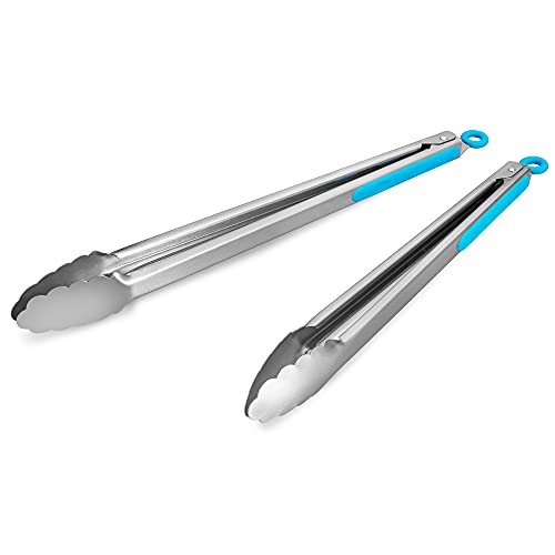 304 Stainless Steel Kitchen Cooking Tongs (14" & 16" / Blue)
