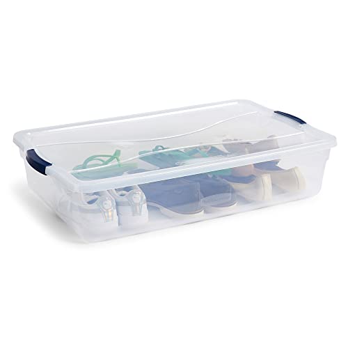 Cleverstore 42 Quart Stackable Plastic Storage Container Organizer Bin with Latching Lids for Garage (42 Qt - 4 Pack)