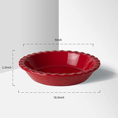 Pie Pan 9 Inch Ceramic Pie Dish (Christmas Red)