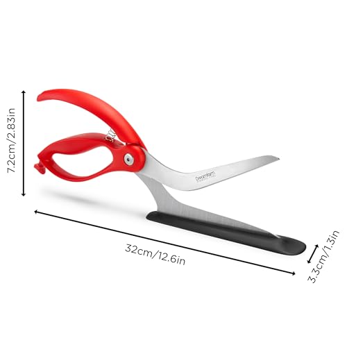 Scizza 2-In-1 Easy Ergonomic Pizza Scissors with Stainless Steel Pizza Cutter Blades & Non-Stick Slice Server - Red
