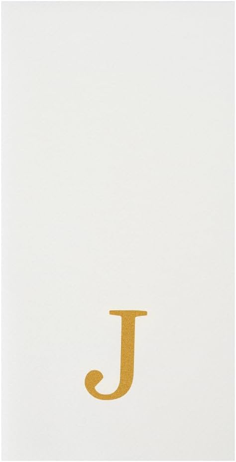 Luxenap 15.8 X 7.9 Inch Linen-Feel Guest Towels, 2000 Lettered Hand Towels - Gold Letter 'J', Sans Serif Font, White Paper Dinner Napkins, airlaid, For Restrooms And Tables