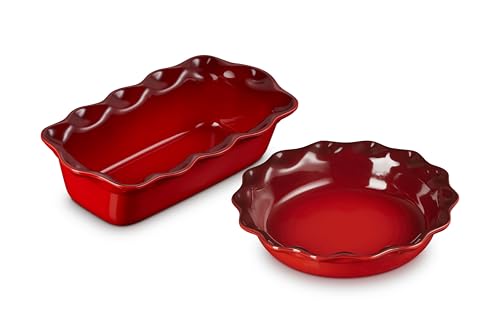 Stoneware 9" Fluted Pie and 9" Fluted Loaf Dish (Cerise)