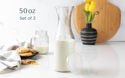 Glass Carafe Pitchers (Set of 3, 1.5 Liter)