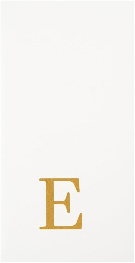 Luxenap 15.8 X 7.9 Inch Linen-Feel Guest Towels, 50 Lettered Hand Towels - Gold Letter 'E', Sans Serif Font, White Paper Dinner Napkins, airlaid, For Restrooms And Tables - Restaurantware