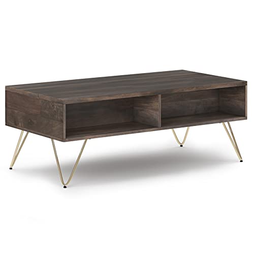 Hunter SOLID MANGO WOOD and Metal 48 inch Wide Rectangle Industrial Lift Top Coffee Table in Ebony for the Living Room and Family Room (Lift Top Coffee Table / 48 inch / Ebony)