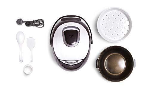 Sakura Rice Cooker with Ceramic Bowl and Advanced Fuzzy Logic (Black and Silver)