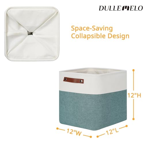 Set Of 4 Cube Storage Bins (White&Dark Green / M-12"x 12"x12")
