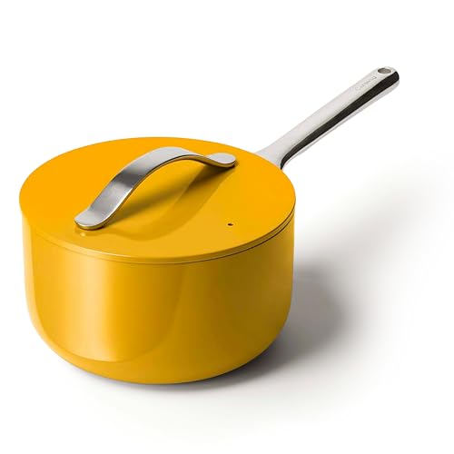 Non Stick 3 qt Ceramic Sauce Pan with Lid (Marigold / 3 Quarts)