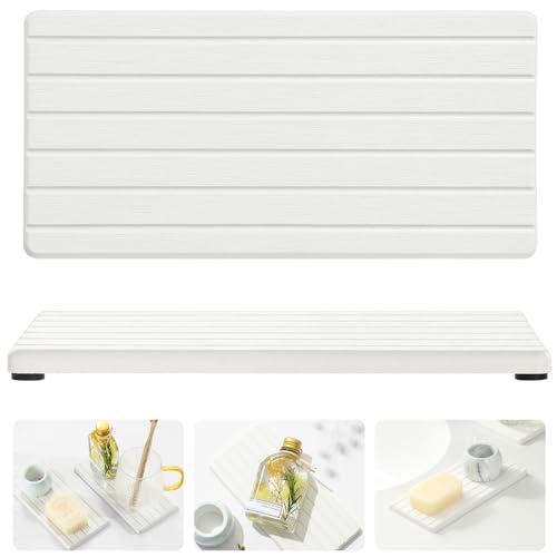 2PCS Water Absorbing Stone Drying Tray Mat for Bathroom Sink & Kitchen Counter Faucet Organizer
