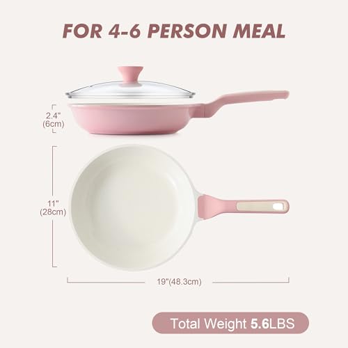 11Inch Nonstick Ceramic Frying Pan with Lid (Sakura Pink / 11 Inch)