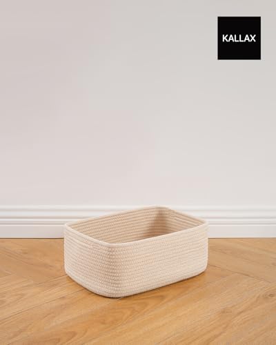 Small Woven Storage Basket for Organizing (Beige / 13.5"L x 9.5"W x 5"H)