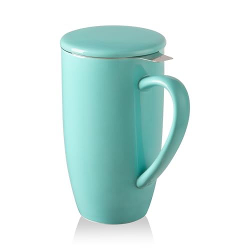Sweejar Porcelain Tea Infuser Mug with Lid (Turquoise / Tea Cup(20 Fl Oz))
