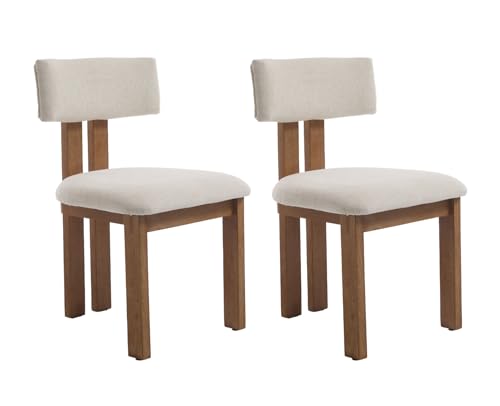 Linen Dining Chairs Set of 2 Modern Farmhouse Kitchen Chairs with Open Low Back Upholstered Wood Side Chairs for Dining Room (2 Count)