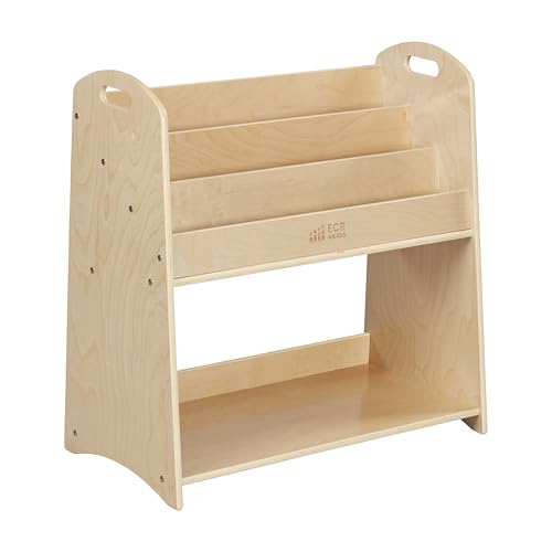 3 Shelf Floor Book Display with Handles and Storage (Natural)