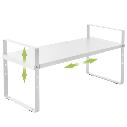 Expandable Cabinet Shelf Organizer Rack (7.87''D*13-20''W*8.27''H / White-1 Pack)