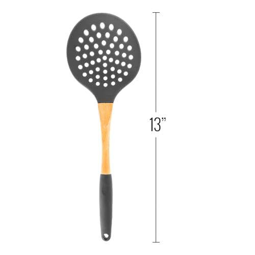 1pc Grey Nylon Skimmer Spoon with Soft Grip Ergonomic Wooden Handle Kitchen Utensils (Gray / Skimmer Spoon)